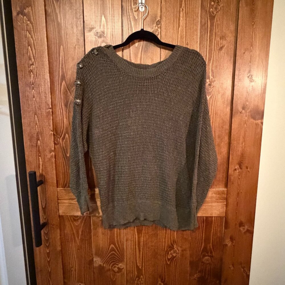 Olive Green Button Shoulder Knit Sweater • Size M